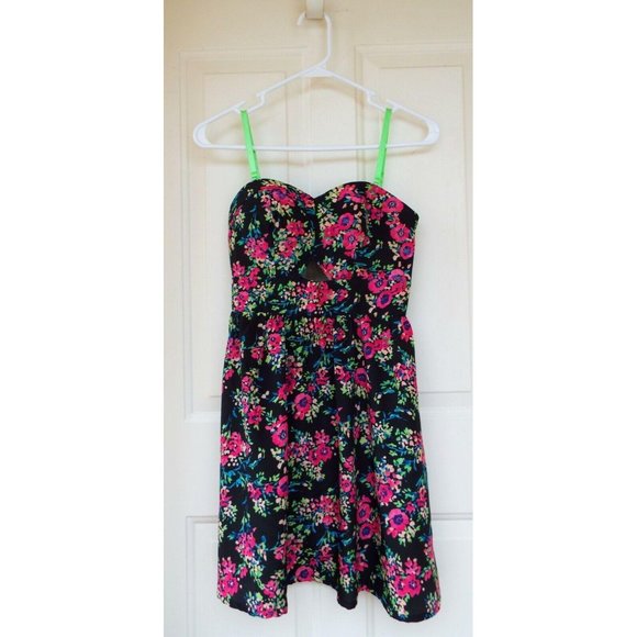 Material Girl Floral Cut Out Bustier Neon Fit and Flare Sleeveless Dress Small - Picture 4 of 11